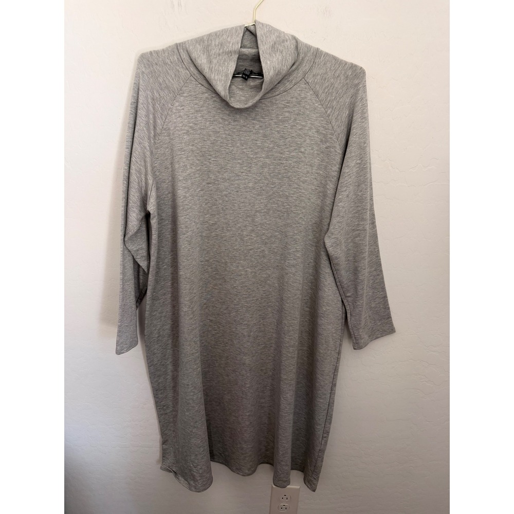 Eileen Fisher Grey Tencel Organic Cotton Funnel Neck Shift Minimalist Dress XL
